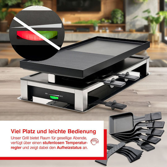 Solis Tischplatte Elektrogrill Aluminium Glatte und Geriffelte Platte 1500W mit einstellbarem Thermostat 53cmx24cmcm