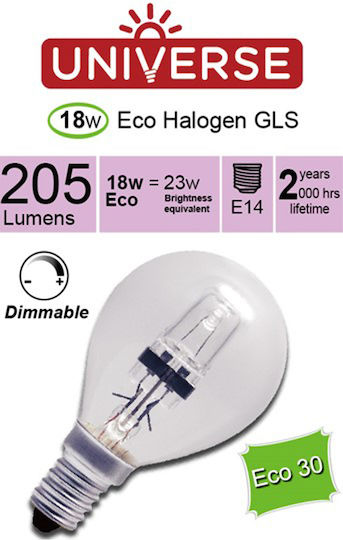 Universe Halogen Lamp Eco30 for Socket E14 with Power 18W 240V