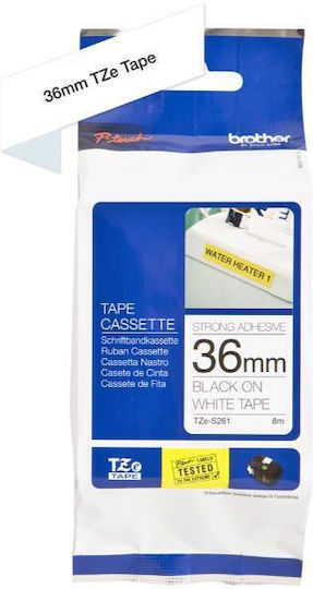 Bandă laminată Tze-s261 36 mm negru pe alb extra rezistentă