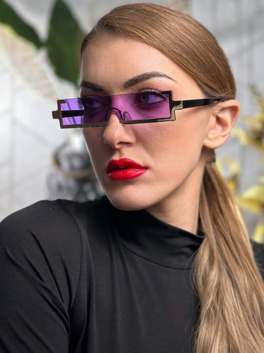 SeeVision 50042 Women's Sunglasses with Gold Metal Frame and Purple Lens 4K90137-2501-50042-PURPLE