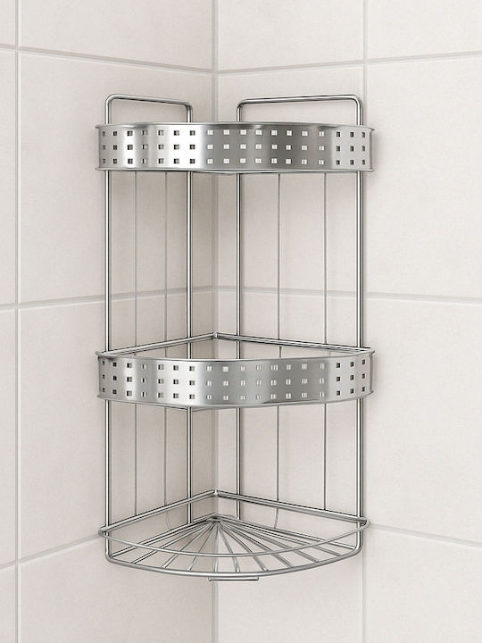 Colțar Montat pe perete Raft Baie Inox cu 3 Rafturi 25x25x58cm Argintie