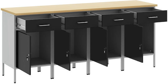 Vidaxl Work Cabinet 4 Pieces Black Gray Engineered Wood Steel Black