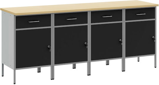 Vidaxl Work Cabinet 4 Pieces Black Gray Engineered Wood Steel Black