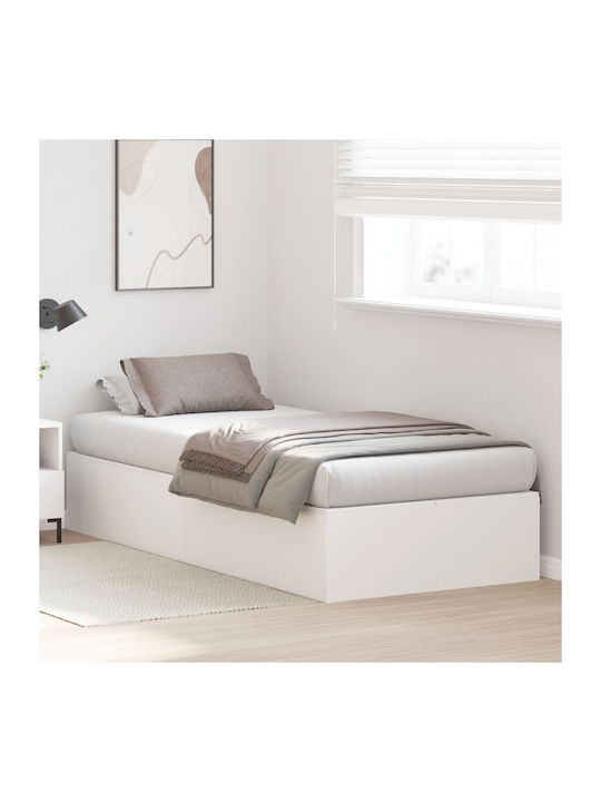 Single Bed Upholstered with Faux Leather White with Slats for Mattress 90x200cm
