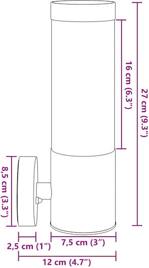 vidaXL Επιτοίχιο Εξωτερικό Φωτιστικό LED IP44 με Θερμό Λευκό Φως 8.5x12x27εκ.