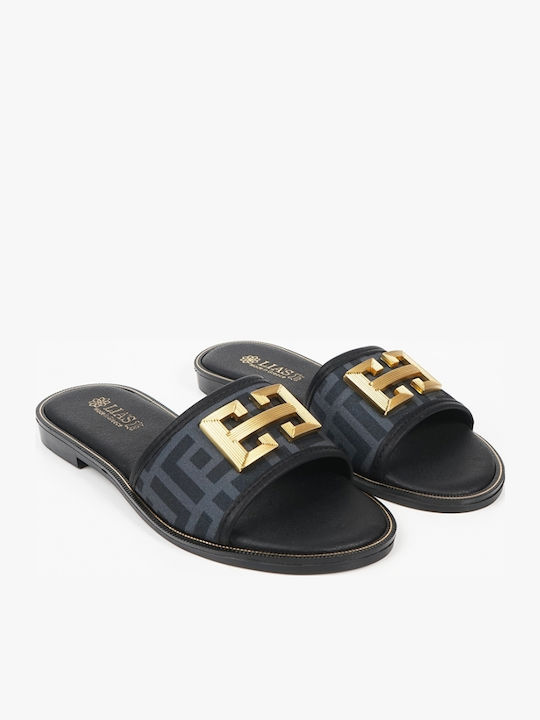 Leather Women's Flat Sandals in Black Color