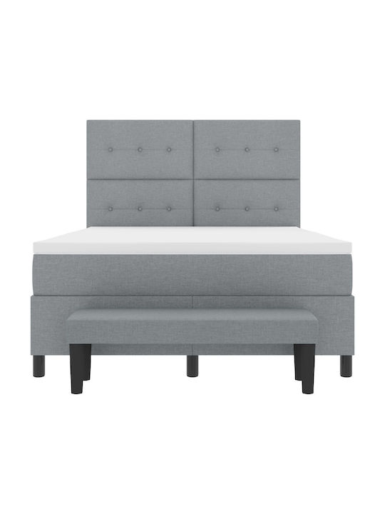 Double Upholstered Bed with Fabric Gray with Slats & Mattress 140x190cm