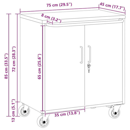 vidaXL Μεταλλικός Εργαλειοφόρος Π75xΒ45xΥ85εκ.