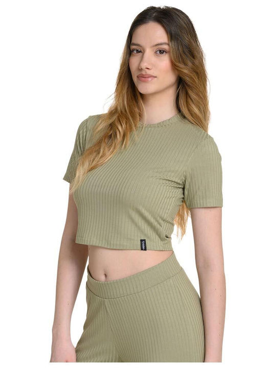 Women's Crop Top Short Sleeve Khaki