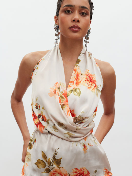 Γυναικεία Μπλούζα Σατέν Floral Beige, Orange