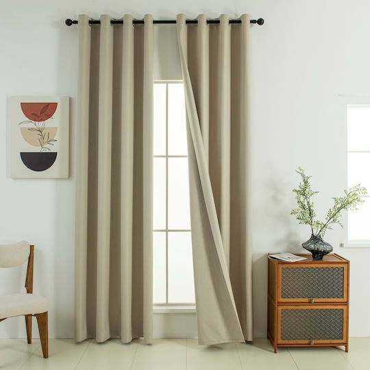 Beauty Home Затъмняваща Пердета с Копчета Soft Art 8391 Бежова 140x270см