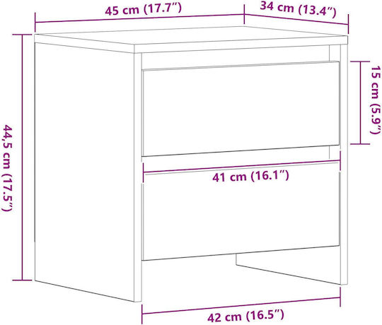 Κομοδίνο Ξύλινο Μαύρη δρυς 45x34x44.5cm