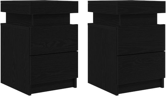 Wooden Black Oak Bedside Tables 2 Pieces 35x39x55cm