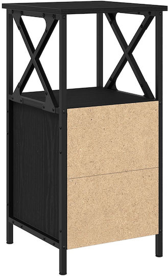Wooden Bedside Table with Metal Legs Black Oak 34x35.5x70cm