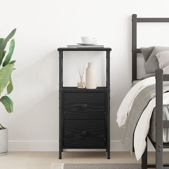 Wooden Bedside Table with Metal Legs Black Oak 34x35.5x70cm