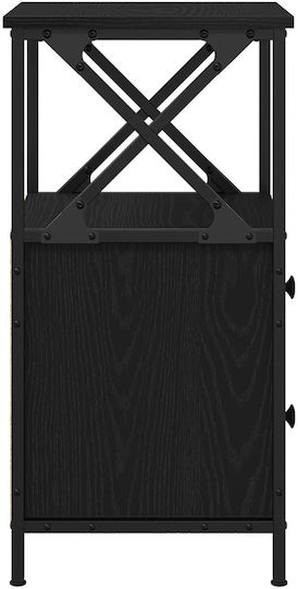 Wooden Bedside Table with Metal Legs Black Oak 34x35.5x70cm