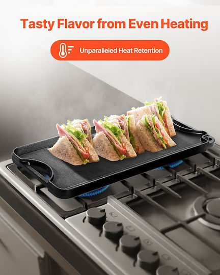 Vevor Non-Stick - Antiaderent Placă de copt Față și spate cu Suprafață Netedă & Striată din Fontă 20x10cm