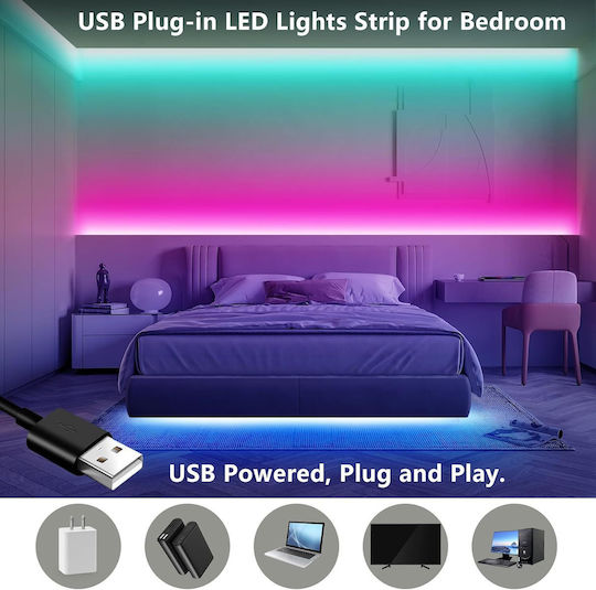 Houhui Smart LED Strip TV USB 5V RGB Light 4m Type SMD5050 with Power Supply & Remote Control