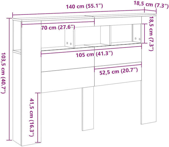 vidaXL Tăblie De Pat Din Lemn Stejar Negru 140x103.5cm