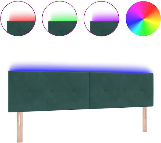 vidaXL LED Табла за Легло от Текстил Тъмнозелена 180x128 cm