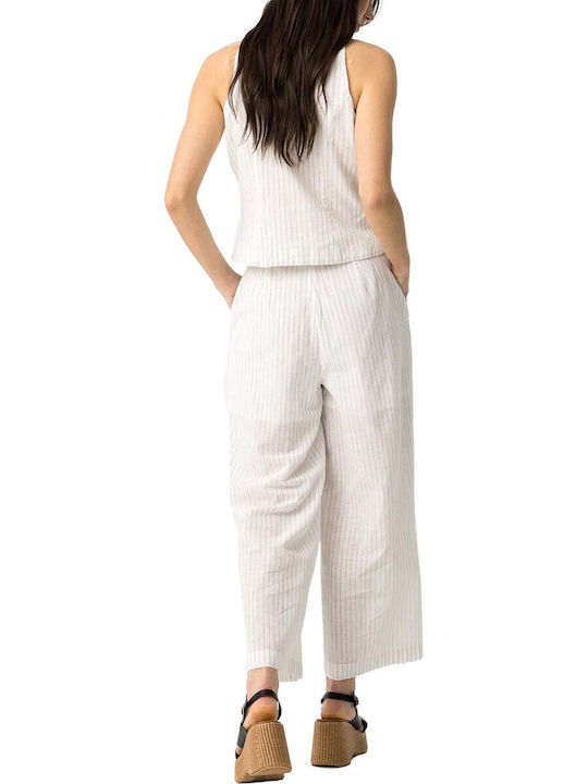 Women's Fabric Trousers Striped White
