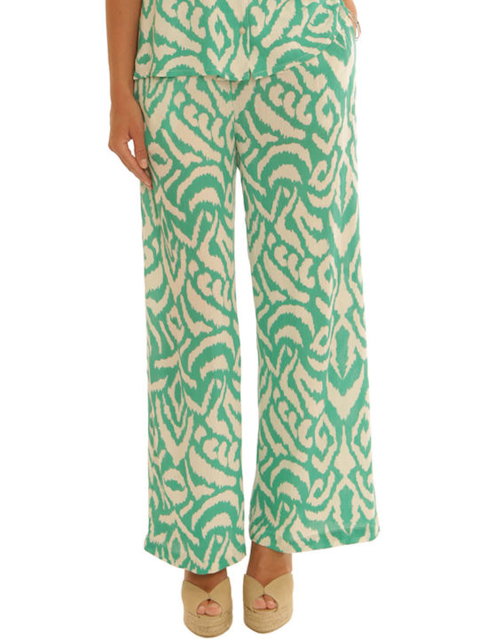 Women's Fabric Trousers with Elastic Green