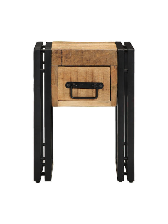 Square Side Coffee Table Made of Solid Wood with Drawers Black W30xL30xH40cm