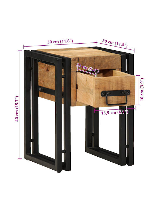 Square Side Coffee Table Made of Solid Wood with Drawers Black W30xL30xH40cm