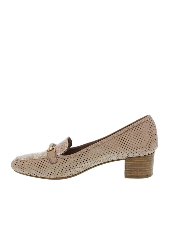 Leder Pumps mit flachem Absatz Beige