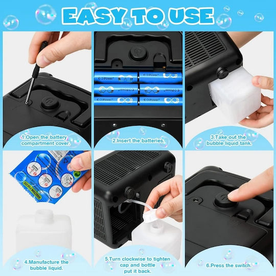 Mașină electrică de făcut baloane de săpun cu lumini LED 2 viteze 200ml 12000 baloane/min 12x13x19cm negru alb
