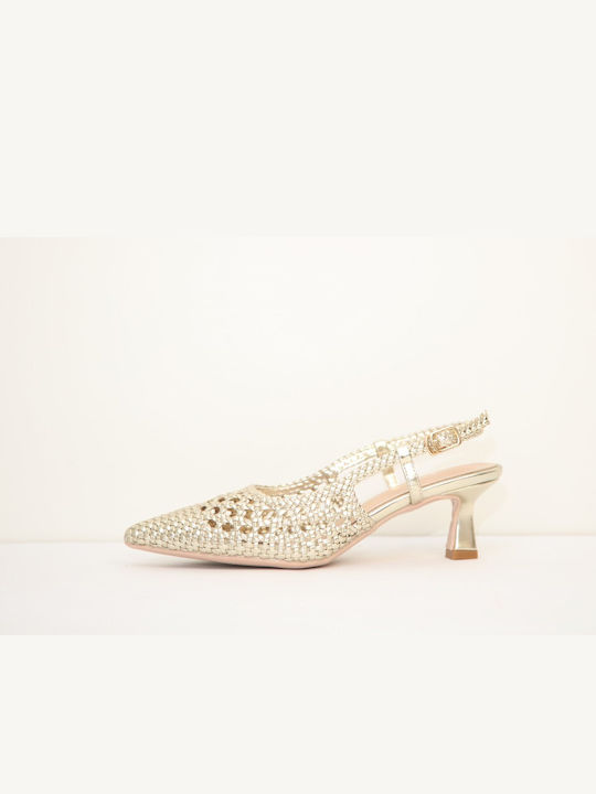 Synthetic Leather Gold Medium Heels