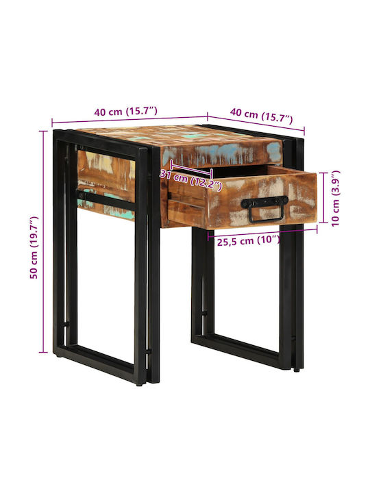 Rectangular Side Coffee Table Made of Solid Wood with Drawers Black W40xL40xH50cm