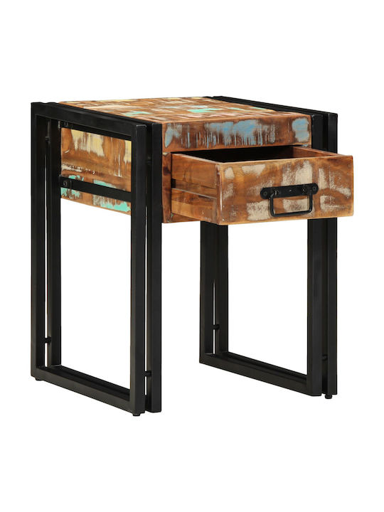 Rectangular Side Coffee Table Made of Solid Wood with Drawers Black W40xL40xH50cm