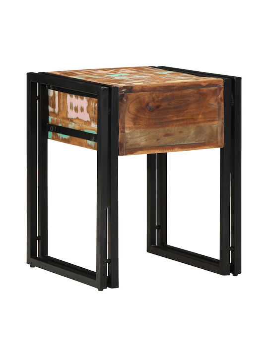 Rectangular Side Coffee Table Made of Solid Wood with Drawers Black W40xL40xH50cm