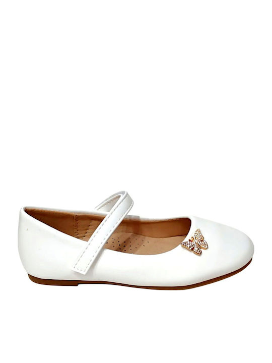 Kids Anatomic Leather Ballerinas with Hoop & Loop Closure White