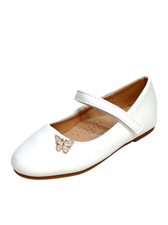 Kids Anatomic Leather Ballerinas with Hoop & Loop Closure White