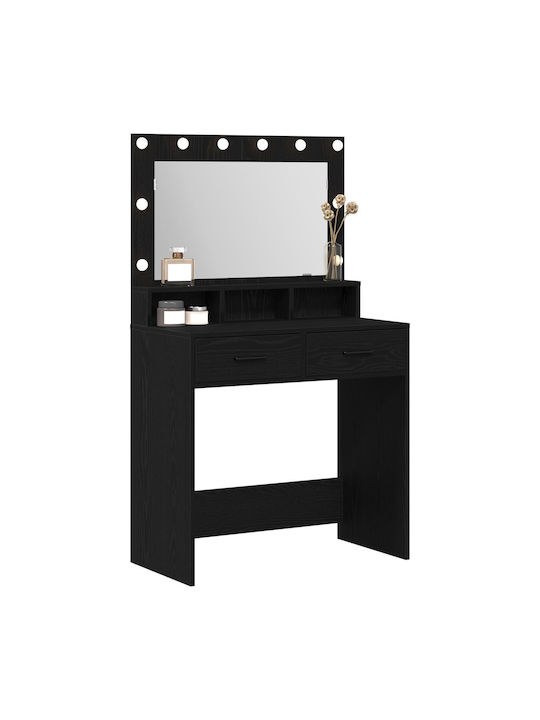 Wooden Makeup Dressing Table Black Oak with Mirror 79x41x135cm