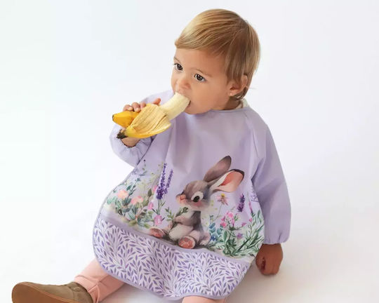 Kiokids Bunny Waterproof Fabric Coverall with Hoop & Loop Fastener Pocket & Sleeves Lavender