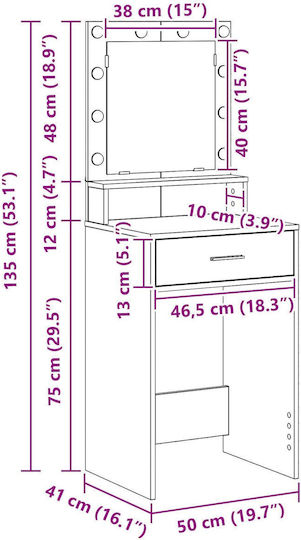 Bodenstehende Schminktisch Schlafzimmer Holz Braun mit Spiegel 50x41x135cm