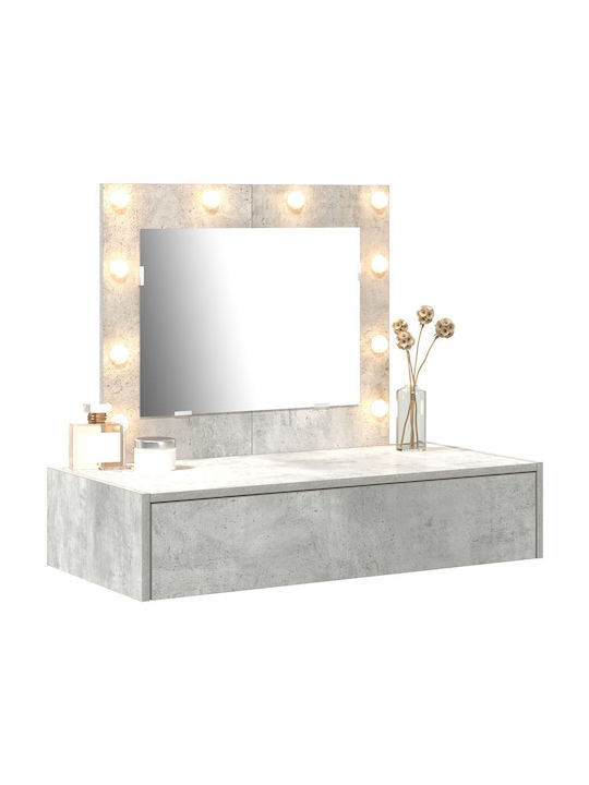 Wall-Mounted Makeup Dressing Table Wooden Grey Concrete with Mirror 83x40x70cm