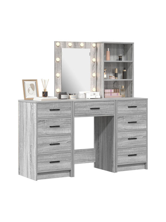 Bodenstehende Schminktisch Schlafzimmer Holz Grau mit Spiegel 40x41x75cm