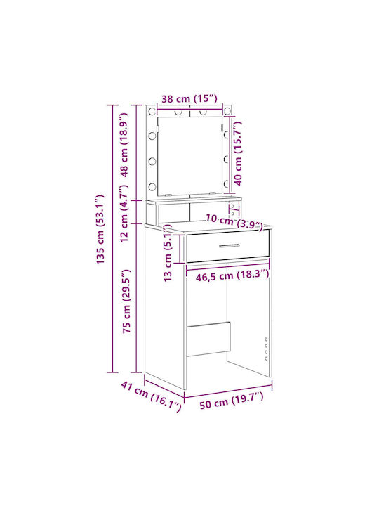Wooden Makeup Dressing Table White with Mirror 50x41x135cm