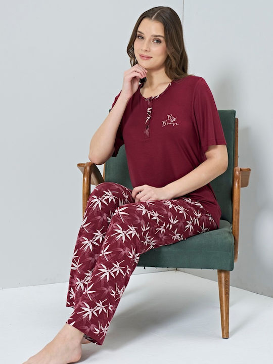 Pijadore Sommer Damen Pyjama-Set Burgundy
