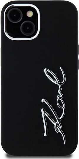 Karl Lagerfeld Script Logo Umschlag Rückseite Silikon / Kunststoff Schwarz (iPhone 15)