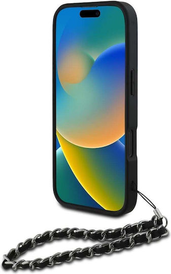 Karl Lagerfeld Saffiano Umschlag Rückseite Silikon / Leder mit Nackenriemen Schwarz (iPhone 17 Pro / iPhone 16 Pro)