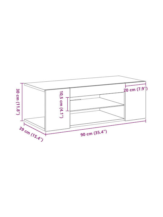 TV Stand with LED Lighting Black Oak M90xD39xH30cm
