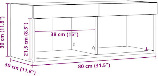 TV Stand with LED Lighting Black Oak L80xD30xH30cm