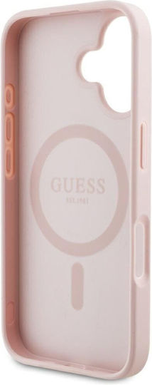 Guess Grained Hot Stamp Peony Triangle Logo Umschlag Rückseite Leder / Kunststoff / Silikon Rosa (iPhone 16)