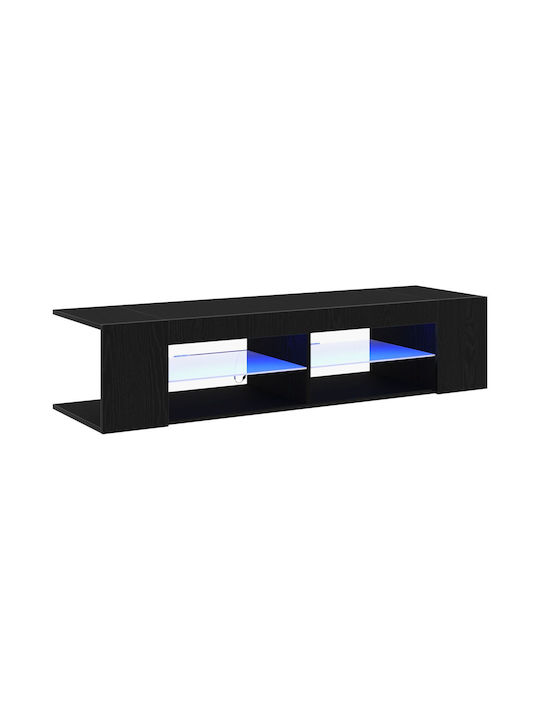 Шкаф за телевизор от Дърво & Стъкло с LED Осветление Black Oak Д135xШ39xВ30см