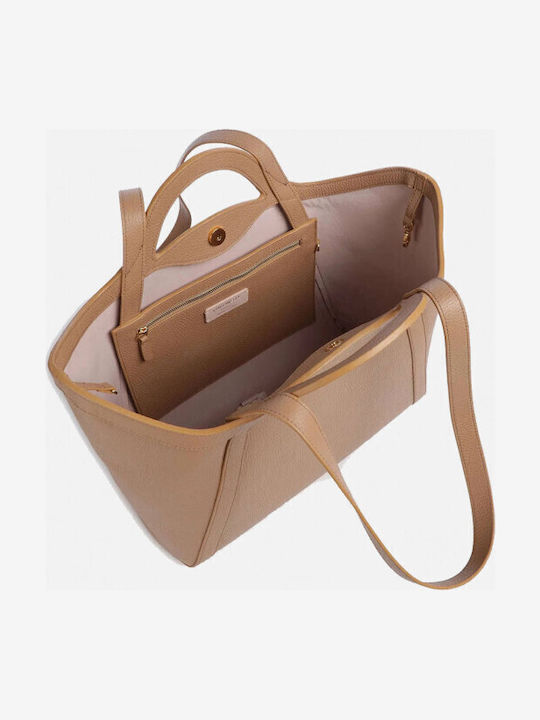 Δερμάτινη Γυναικεία Τσάντα Shopper Ώμου Καφέ